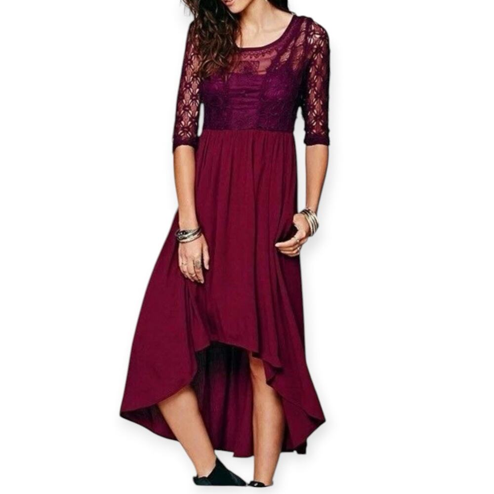 Free People Lonesome Dove Hi Lo Lace Midi Dress Plum Size 0